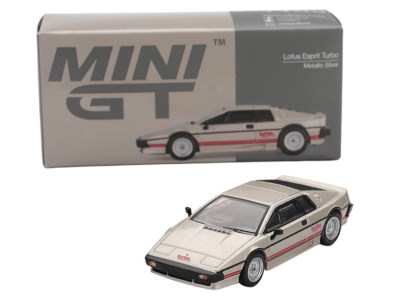 Lotus Esprit Turbo Silver Metallic with Red Stripes Limited Edition 1/64 Diecast Model Car by Mini GT-0