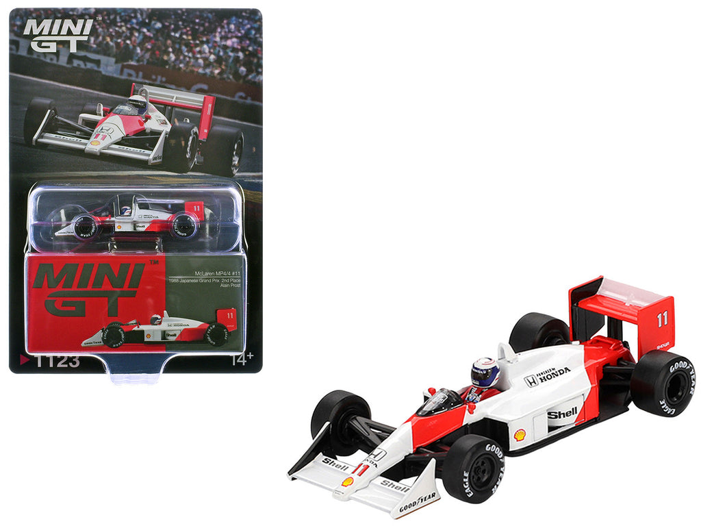 McLaren MP4/4 #11 Alain Prost 2nd Place Formula One F1 "Japanese GP" (1988) with Driver Figure Limited Edition 1/64 Diecast Model Car by Mini GT-0