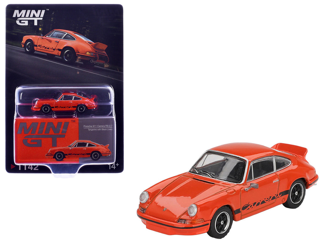 Porsche 911 Carrera RS 2.7 Tangerine with Black Stripes Limited Edition 1/64 Diecast Model Car by Mini GT-3