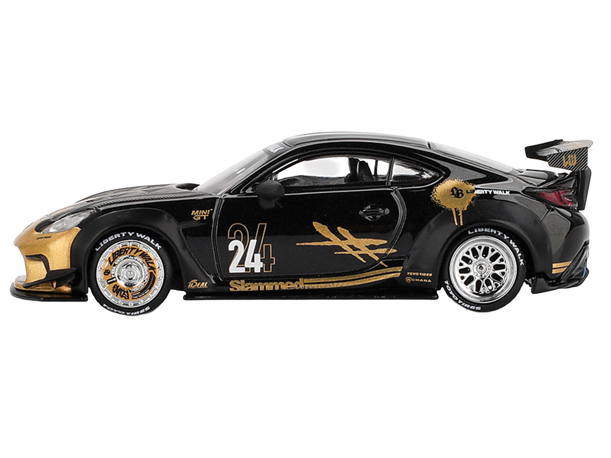 Toyota GR86 "LB-Nation - Liberty Walk" #24 Black with Carbon Hood and Gold Graphics Limited Edition 1/64 Diecast Model Car by Mini GT-0