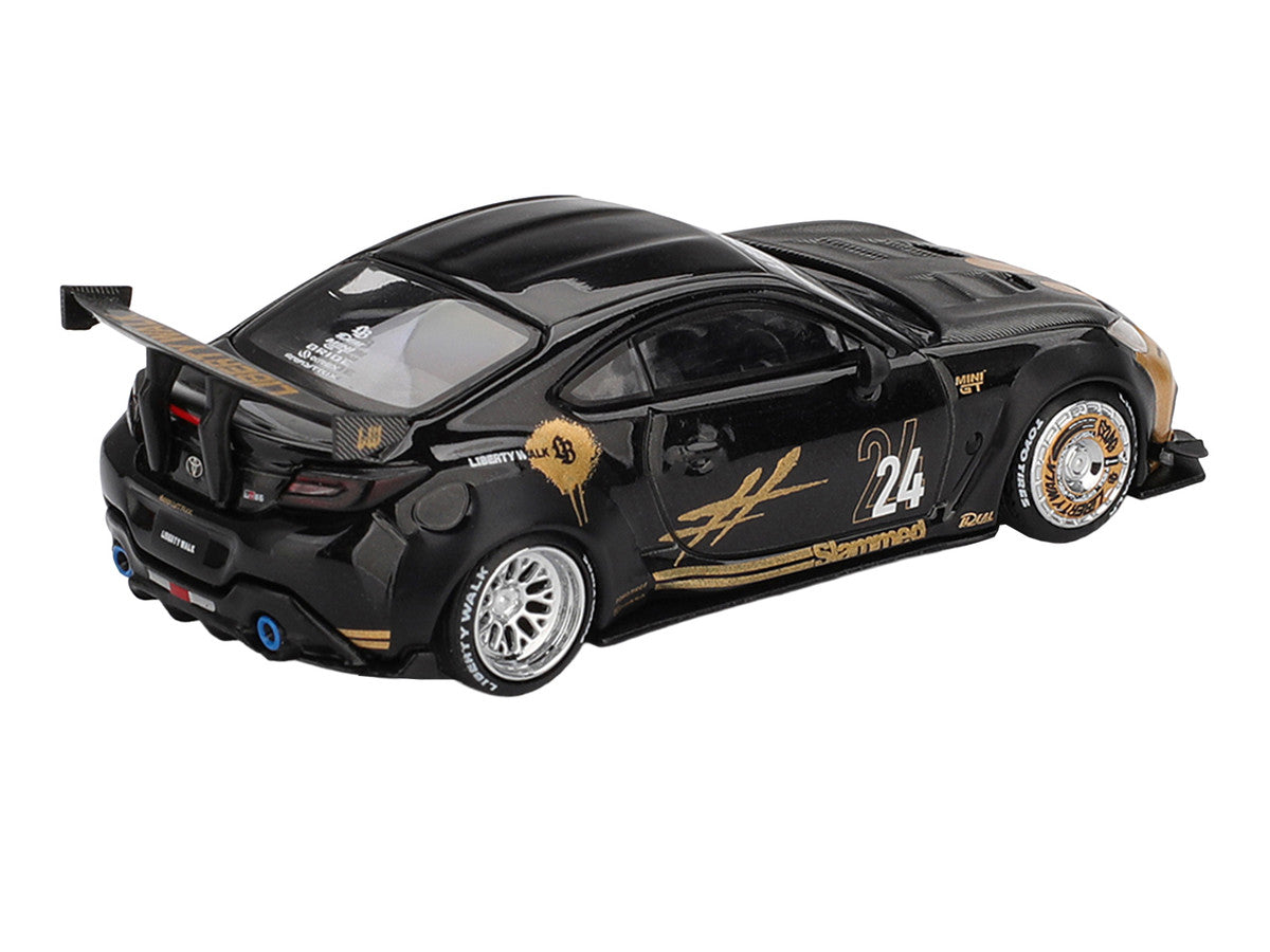 Toyota GR86 "LB-Nation - Liberty Walk" #24 Black with Carbon Hood and Gold Graphics Limited Edition 1/64 Diecast Model Car by Mini GT-1