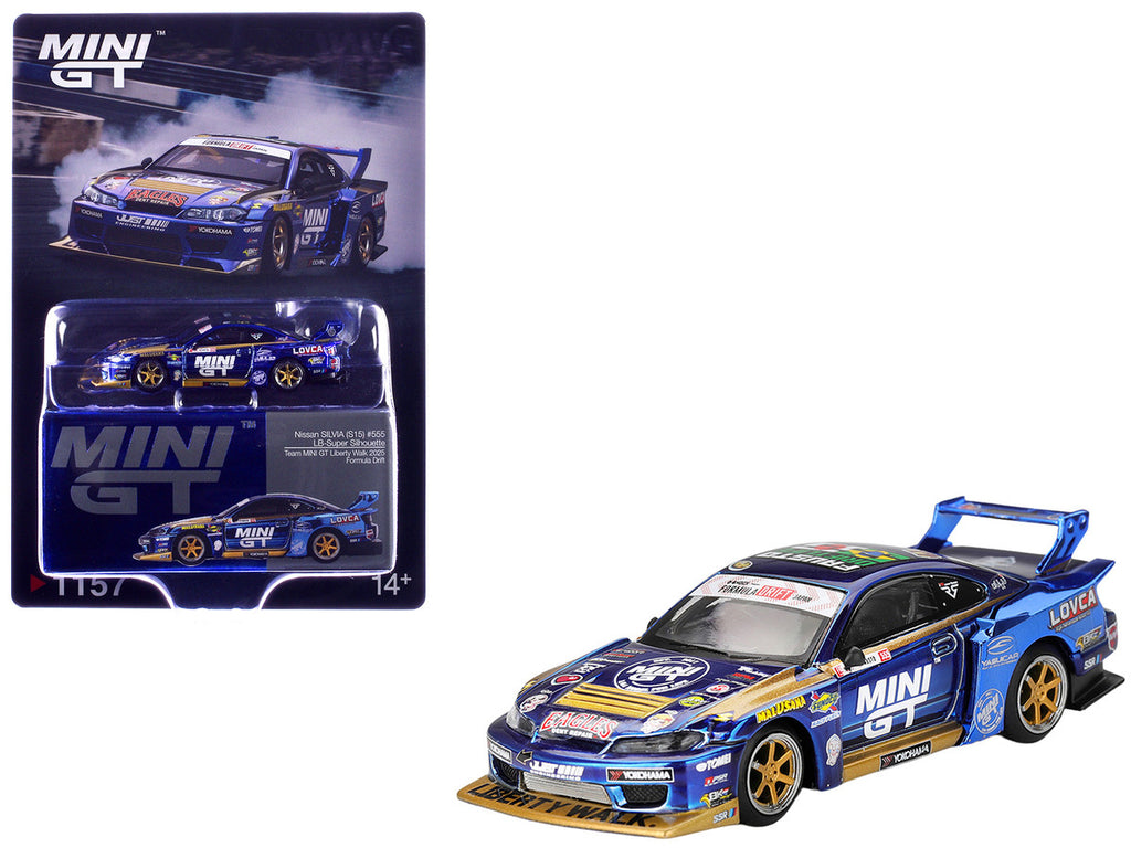 Nissan Silvia (S15) LB-Super Silhouette RHD (Right Hand Drive) #555 Yukio Fausto "Team MINI GT Liberty Walk" "Formula Drift Japan" (2025) Limited Edition 1/64 Diecast Model Car by Mini GT-0
