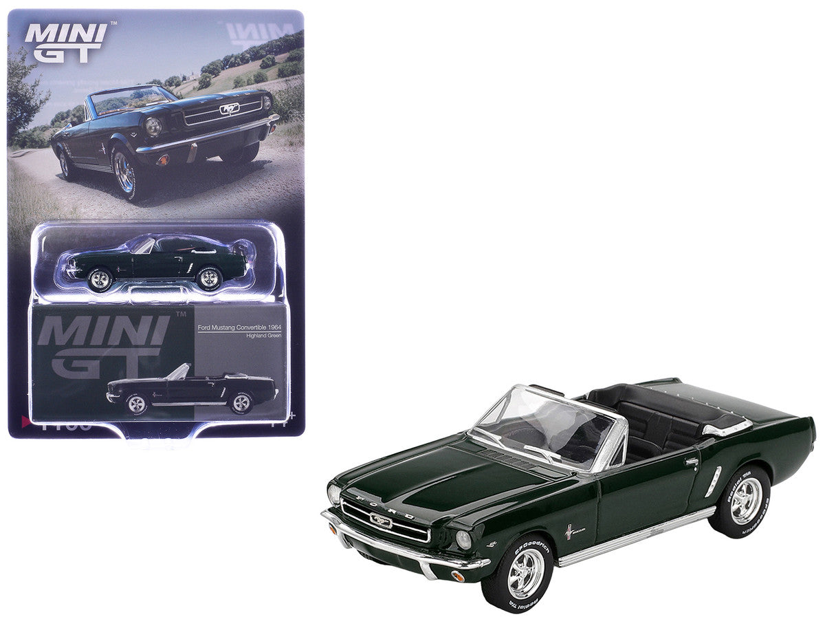 1964 Ford Mustang Convertible Highland Green Limited Edition 1/64 Diecast Model Car by Mini GT-3