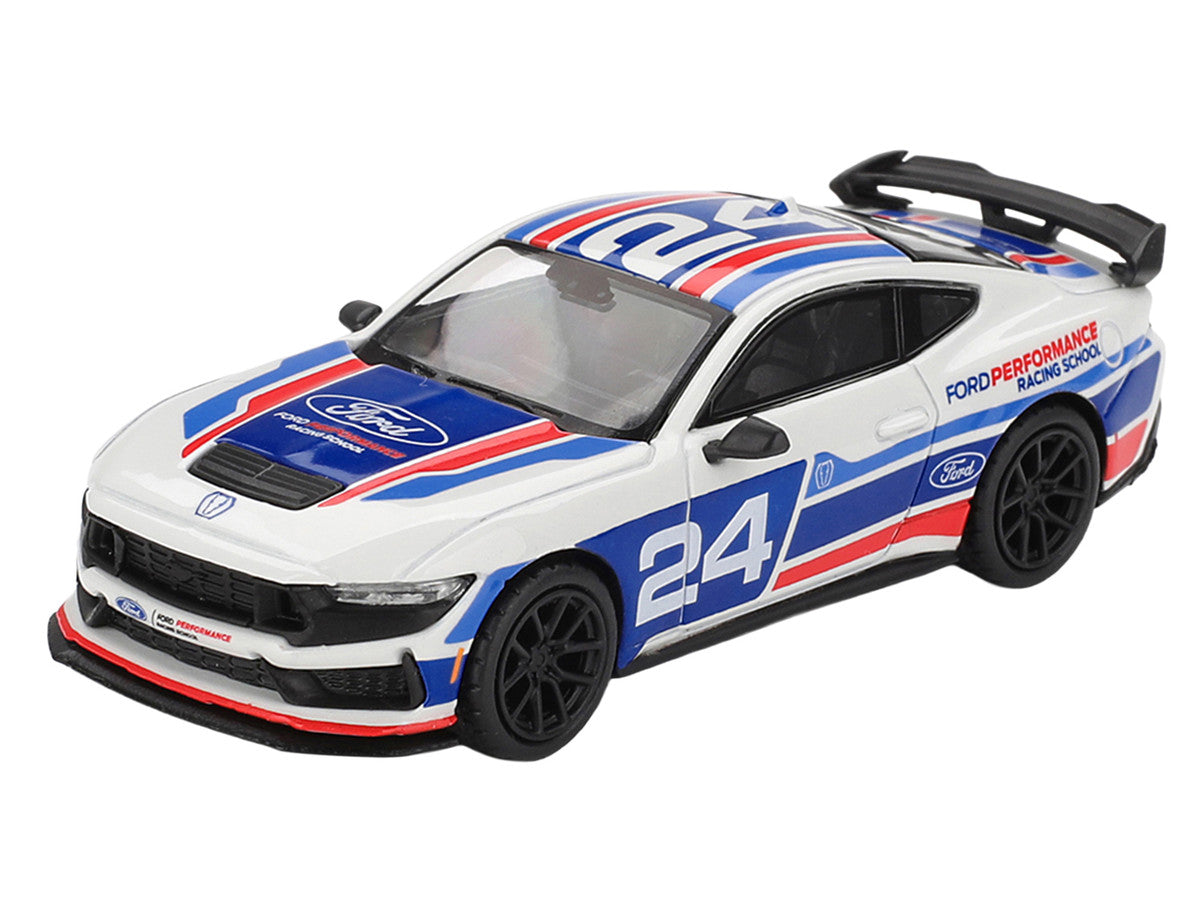 Ford Mustang Dark Horse #24 "Ford Performance Racing School" White with Red and Blue Graphics Limited Edition 1/64 Diecast Model Car by Mini GT-1