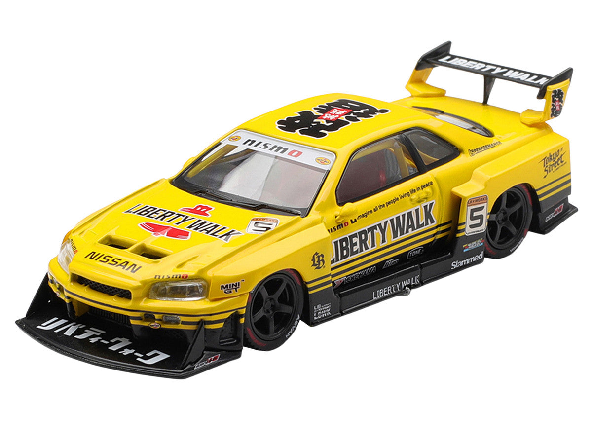 Nissan LB-ER34 Super Silhouette Skyline RHD (Right Hand Drive) #5 Sport Yellow with Graphics Limited Edition 1/64 Diecast Model Car by Mini GT-1