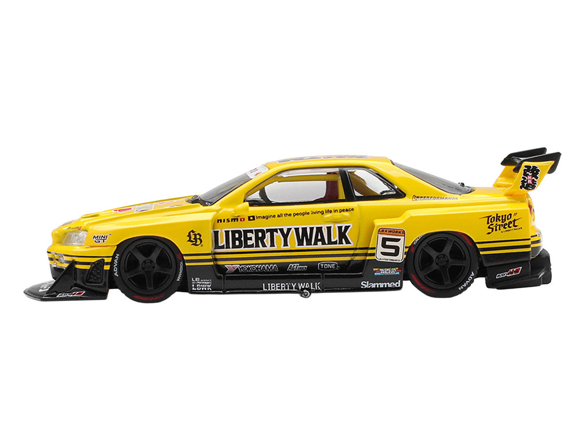 Nissan LB-ER34 Super Silhouette Skyline RHD (Right Hand Drive) #5 Sport Yellow with Graphics Limited Edition 1/64 Diecast Model Car by Mini GT-2