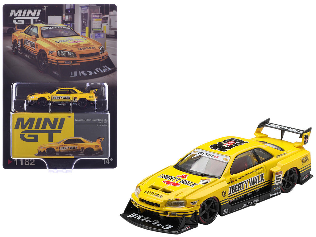 Nissan LB-ER34 Super Silhouette Skyline RHD (Right Hand Drive) #5 Sport Yellow with Graphics Limited Edition 1/64 Diecast Model Car by Mini GT-0