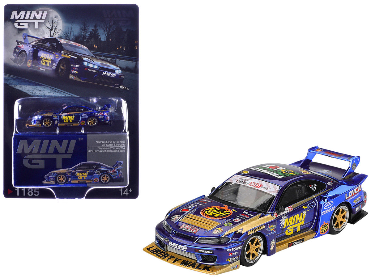 Nissan Silvia (S15) LB-Super Silhouette RHD (Right Hand Drive) #555 Yukio Fausto "Team MINI GT Liberty Walk" Halloween Special "Formula Drift Japan" (2025) Limited Edition 1/64 Diecast Model Car by Mini GT-0