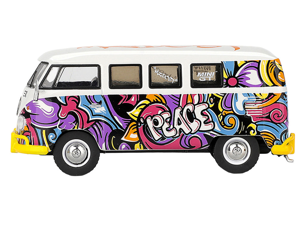Volkswagen T1 Microbus "Mizu Design" White with Graffiti Graphics Limited Edition 1/64 Diecast Model Car by Mini GT-2