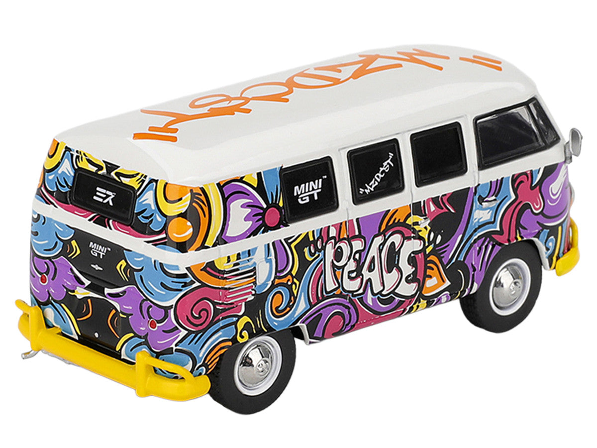 Volkswagen T1 Microbus "Mizu Design" White with Graffiti Graphics Limited Edition 1/64 Diecast Model Car by Mini GT-3