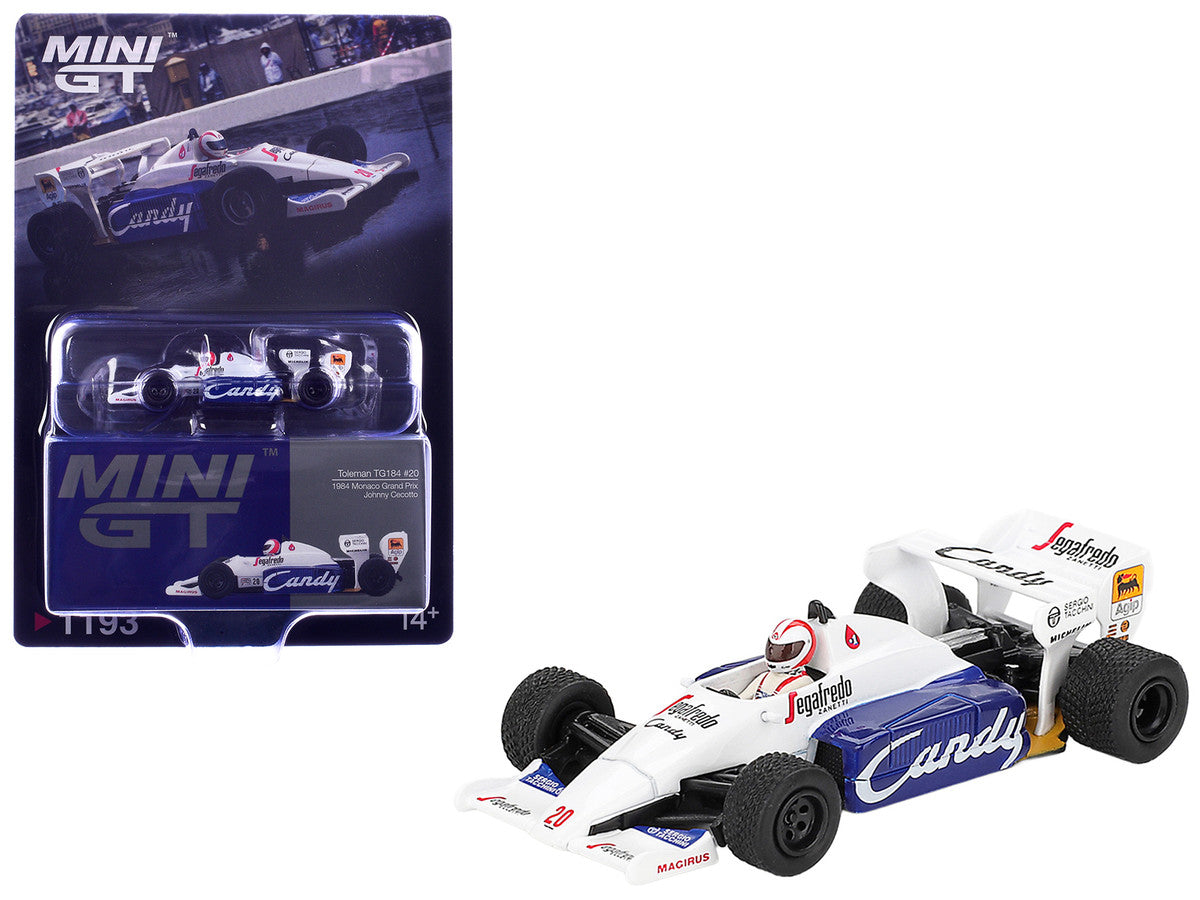 Toleman TG184 #20 Johnny Cecotto Formula One F1 "Monaco GP" (1984) with Driver Figure Limited Edition 1/64 Diecast Model Car by Mini GT-0