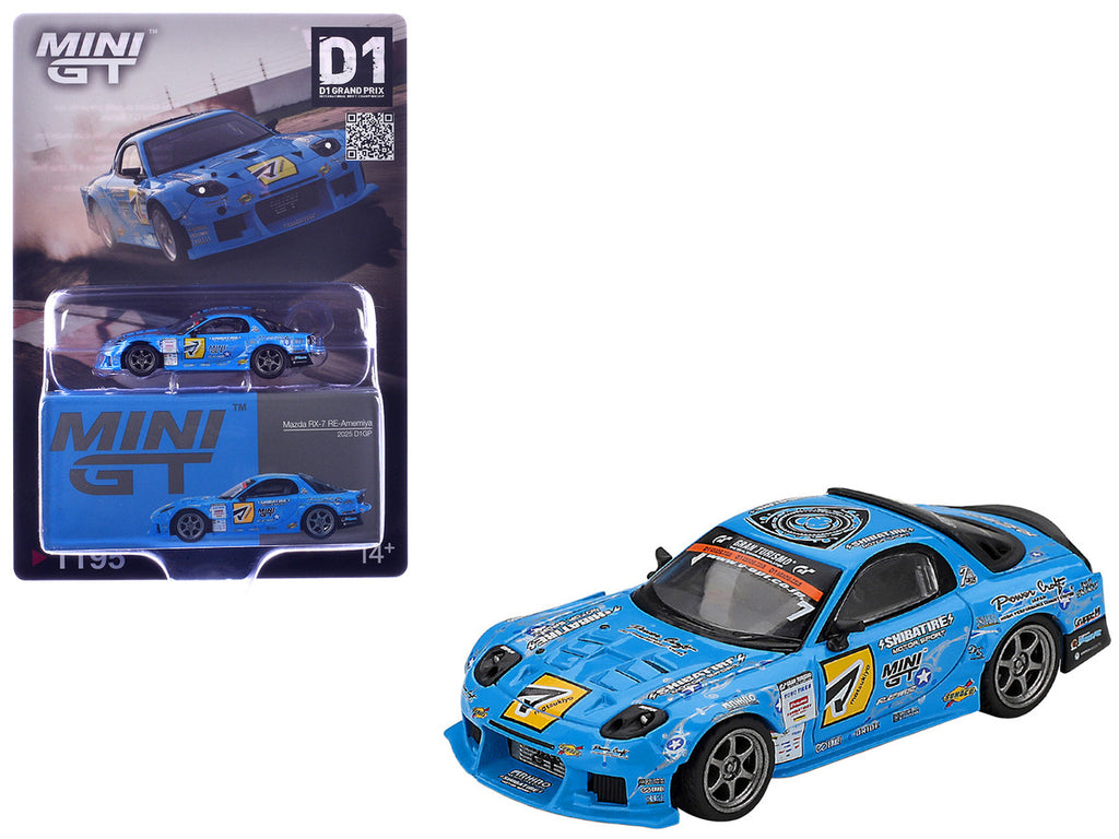 Mazda RX-7 RE-Amemiya RHD (Right Hand Drive) Blue with Graphics "D1GP" (2025) Limited Edition 1/64 Diecast Model Car by Mini GT-0