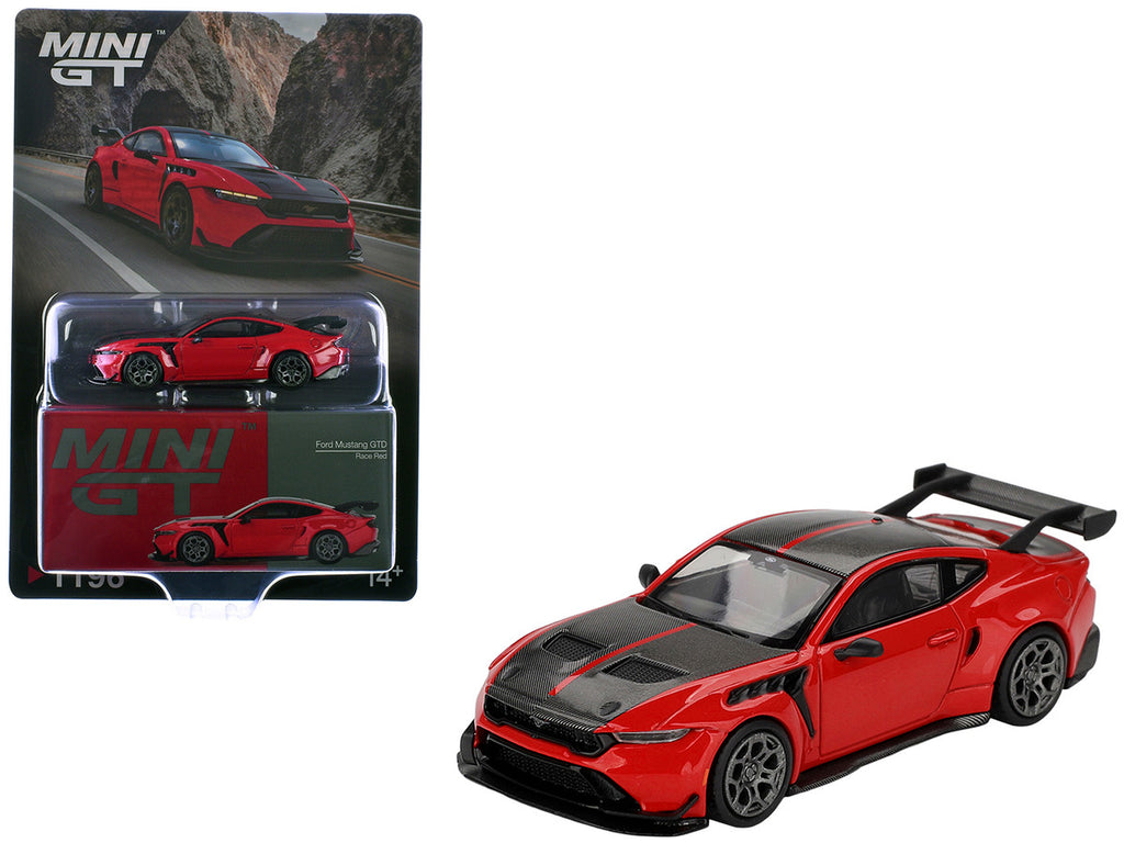 Ford Mustang GTD Race Red with Carbon Hood and Top Limited Edition 1/64 Die Cast Model Car by Mini GT-0