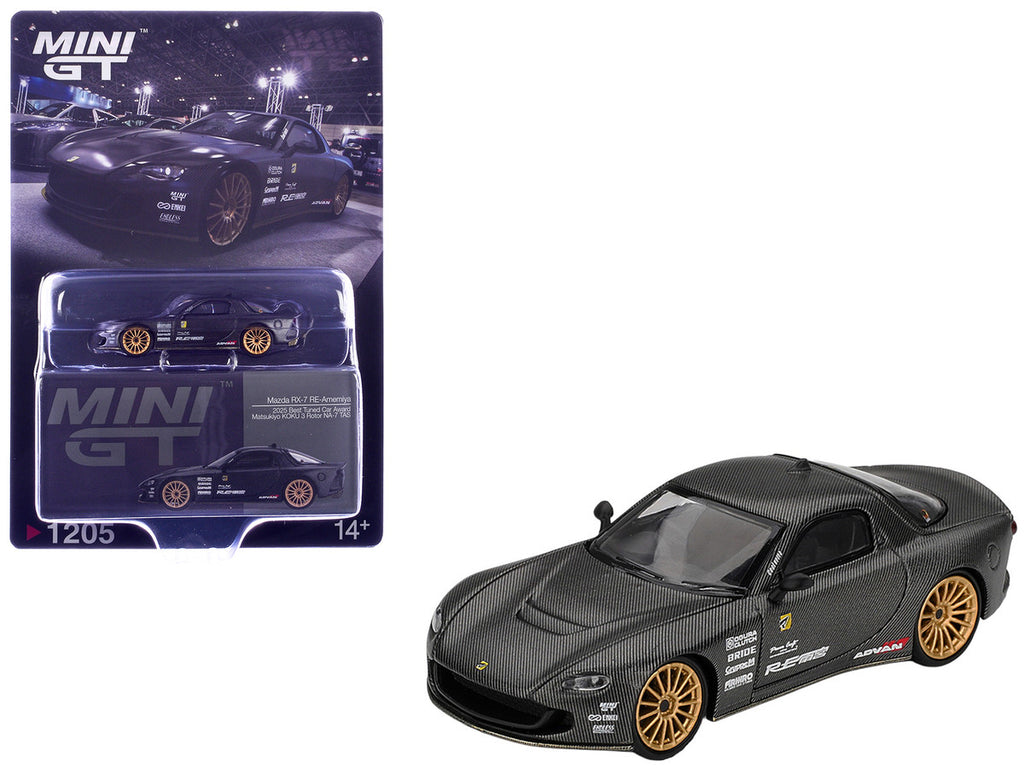Mazda RX-7 RE-Amemiya "Matsukiyo KOKU 3 Rotor NA-7" Carbon Fiber "Tokyo Auto Salon 2025 Best Tuned Car Award" Limited Edition 1/64 Diecast Model Car by Mini GT-3