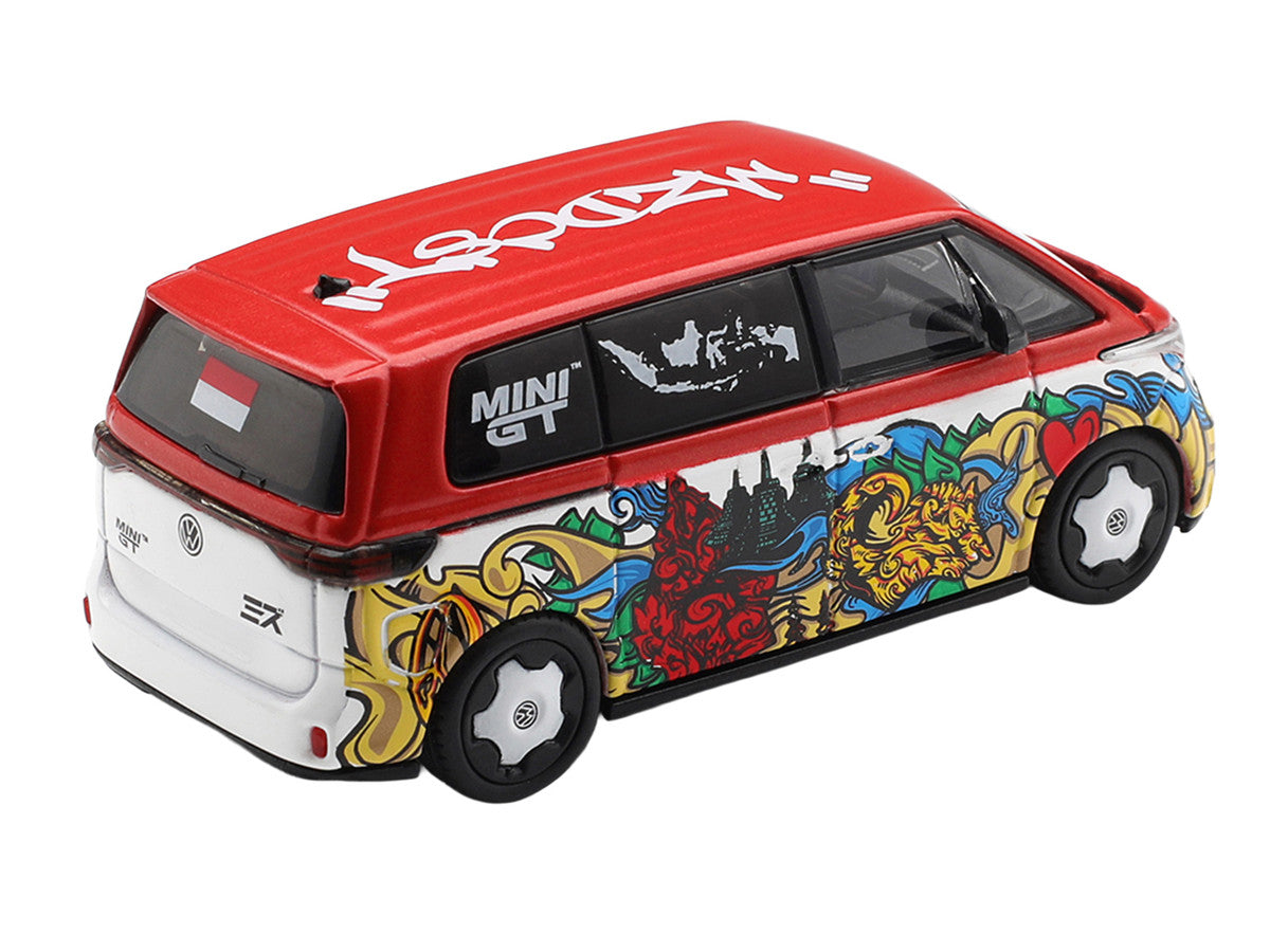 Volkswagen ID. Buzz Van "Mizu Design" Red and White with Graphics Limited Edition 1/64 Diecast Model Car by Mini GT-1