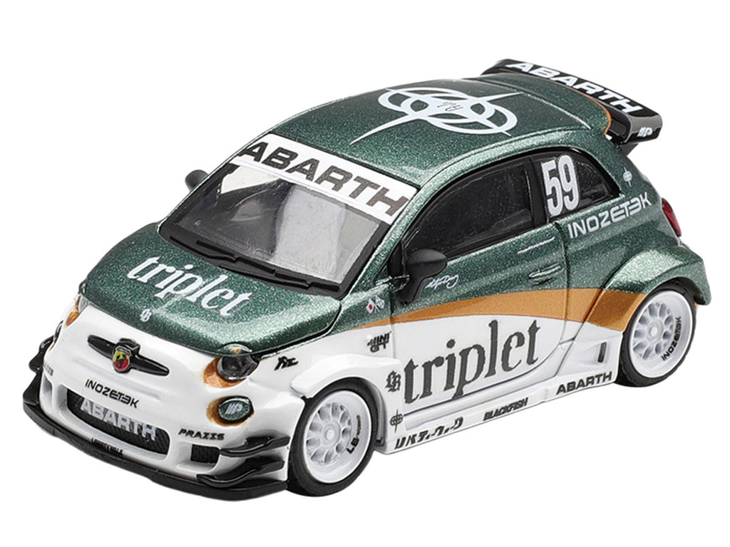 Abarth 595 LB-Works "TY Edition" #59 Green Metallic and White with Gold Stripes and Graphics Limited Edition 1/64 Die Cast Model Car by Mini GT-1
