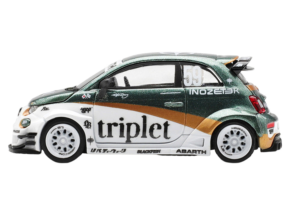 Abarth 595 LB-Works "TY Edition" #59 Green Metallic and White with Gold Stripes and Graphics Limited Edition 1/64 Die Cast Model Car by Mini GT-2