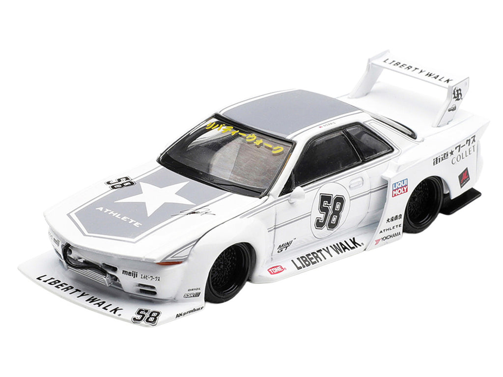 Nissan Skyline GT-R (R32) RHD (Right Hand Drive) #58 "Kaido Works" White with Gray Graphics "Tokyo Auto Salon 2025" Limited Edition 1/64 Diecast Model Car by Mini GT-1