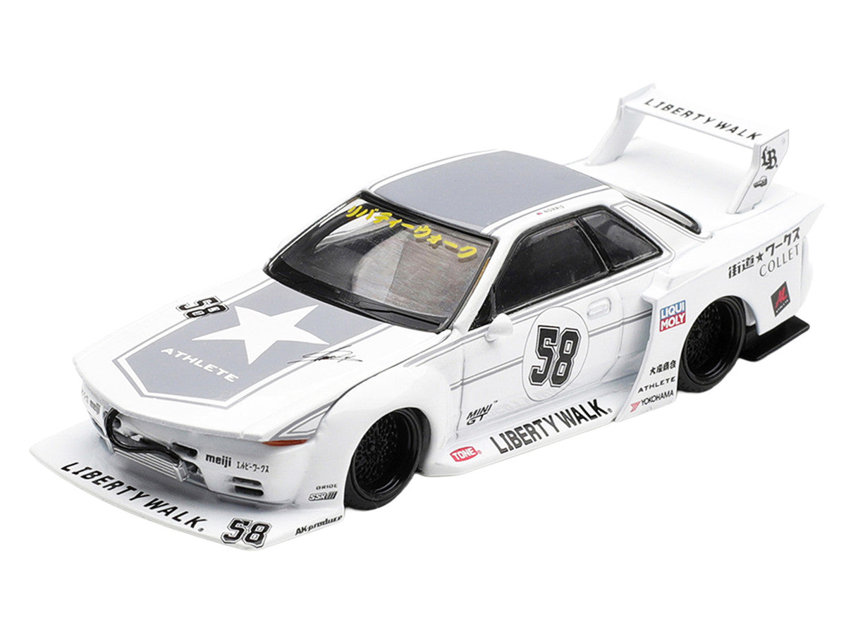 Nissan Skyline GT-R (R32) RHD (Right Hand Drive) #58 "Kaido Works" White with Gray Graphics "Tokyo Auto Salon 2025" Limited Edition 1/64 Diecast Model Car by Mini GT-1