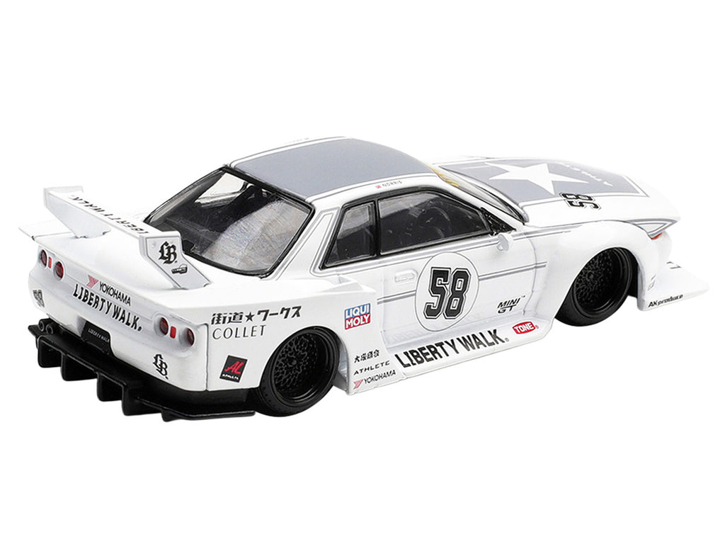 Nissan Skyline GT-R (R32) RHD (Right Hand Drive) #58 "Kaido Works" White with Gray Graphics "Tokyo Auto Salon 2025" Limited Edition 1/64 Diecast Model Car by Mini GT-3