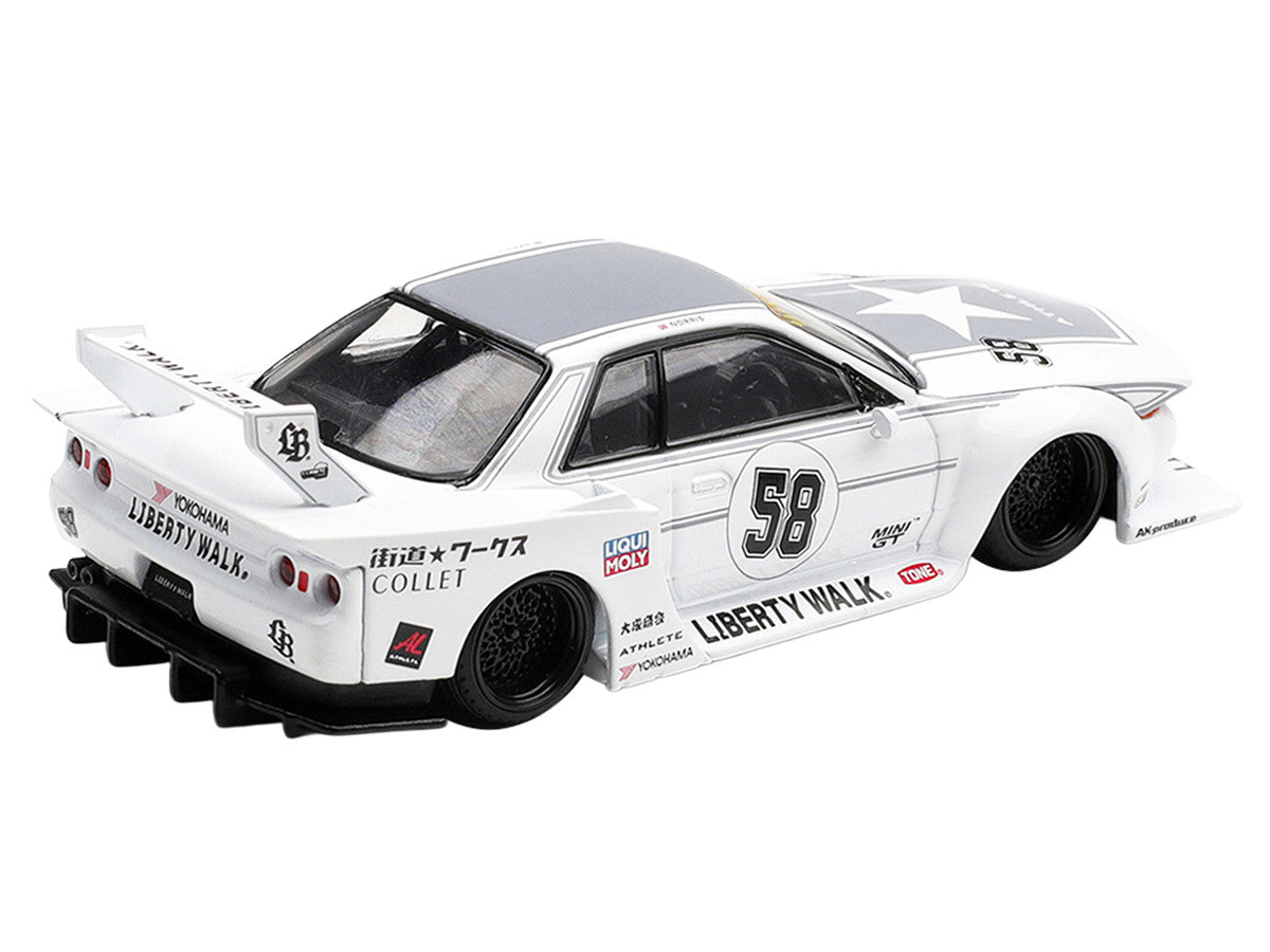Nissan Skyline GT-R (R32) RHD (Right Hand Drive) #58 "Kaido Works" White with Gray Graphics "Tokyo Auto Salon 2025" Limited Edition 1/64 Diecast Model Car by Mini GT-3