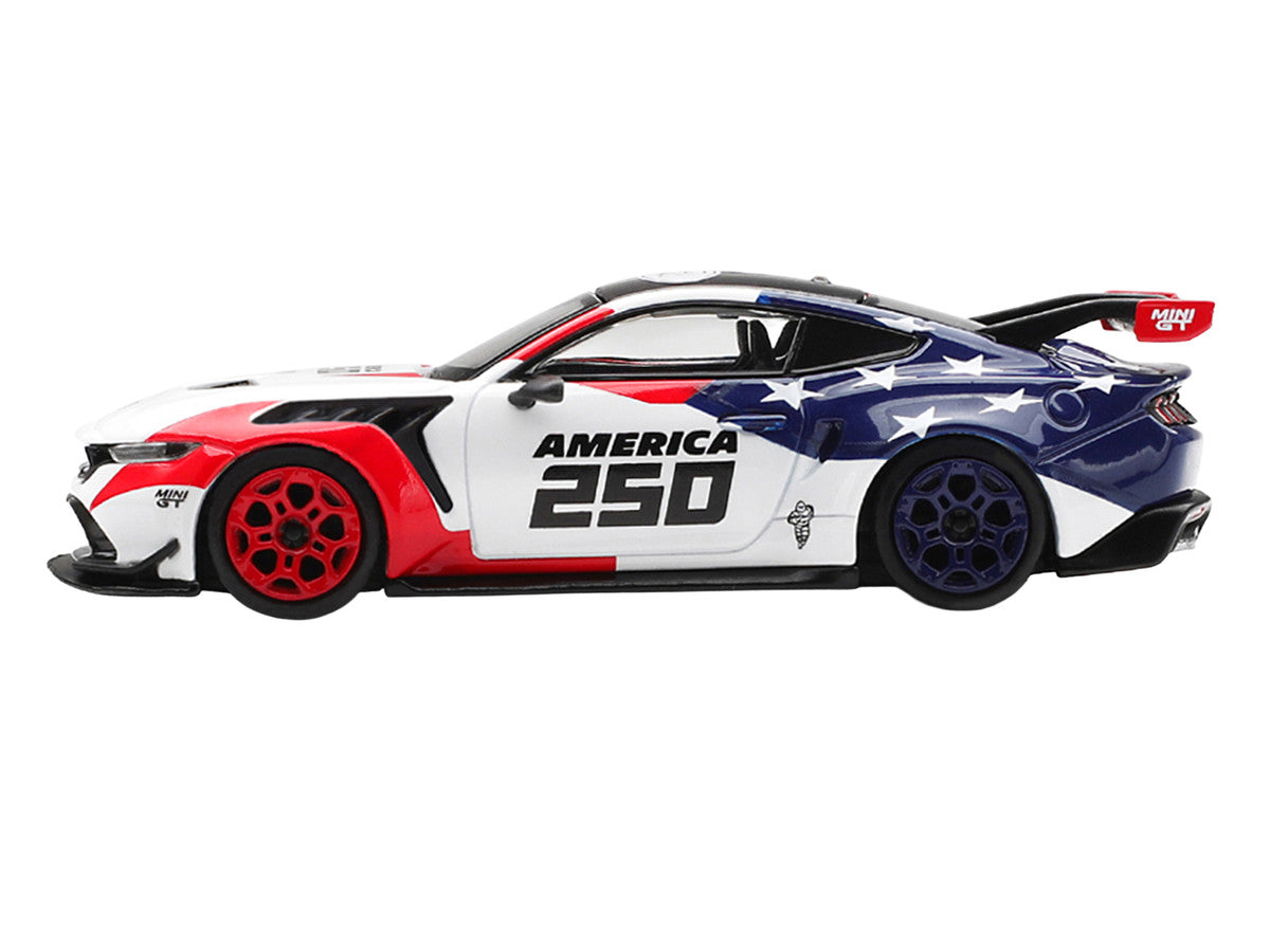 Ford Mustang GTD "America 250 - USA Exclusive" White with American Flag Graphics Limited Edition 1/64 Die Cast Model Car by Mini GT-2