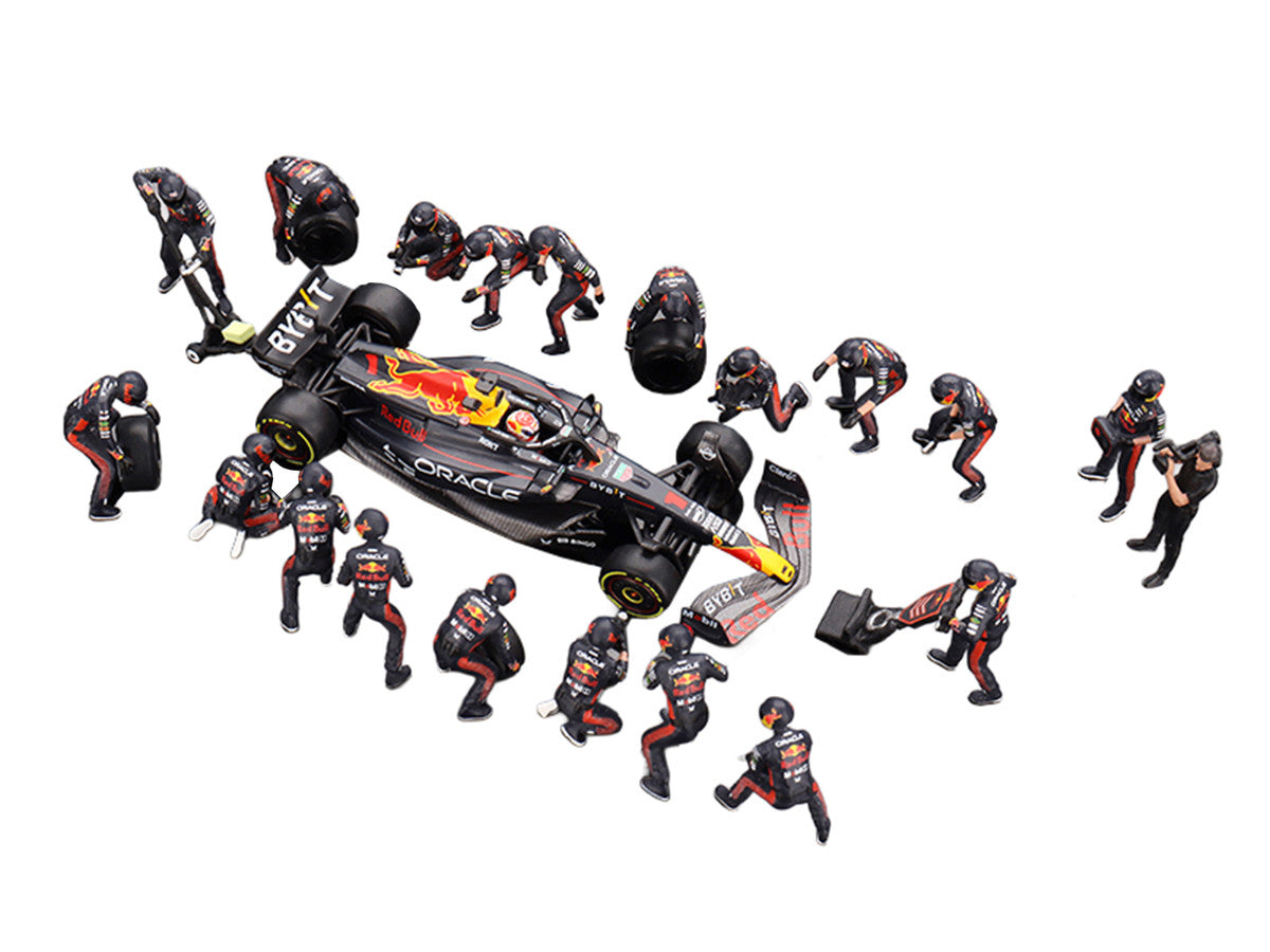 Red Bull RB19 #1 Max Verstappen Winner Formula One F1 "Japanese GP" (2023) with Red Bull Pit Crew Set of 21 pieces Limited Edition to 5000 pieces Worldwide 1/64 Diecast Model Car by Mini GT-1