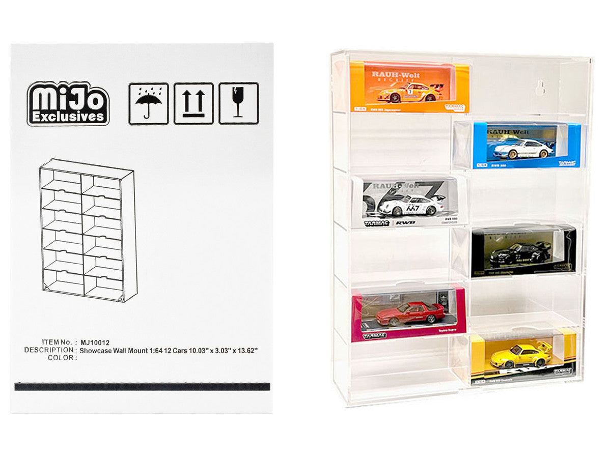 Showcase 12 Car Display Case Wall Mount with Clear Back Panel and Extra Space "Mijo Exclusives" for 1/64 Scale Models-0