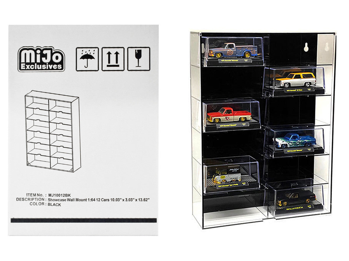 Showcase 12 Car Display Case Wall Mount with Black Back Panel and Extra Space "Mijo Exclusives" for 1/64 Scale Models-0