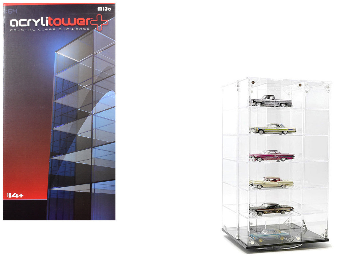 Acrylitower Showcase 24 Car Display Desktop Spinner with Cover Clear "Mijo Exclusives" for 1/64 Scale Models-3