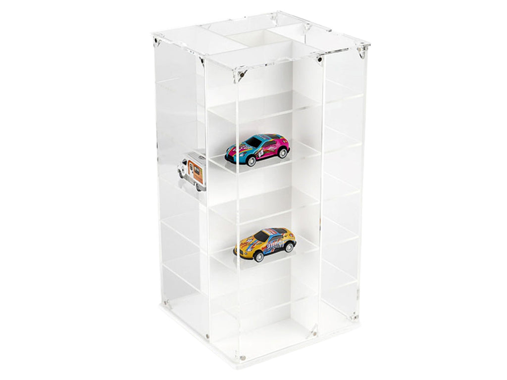 Acrylitower Showcase 24 Car Display Desktop Spinner with Cover White "Mijo Exclusives" for 1/64 Scale Models-0