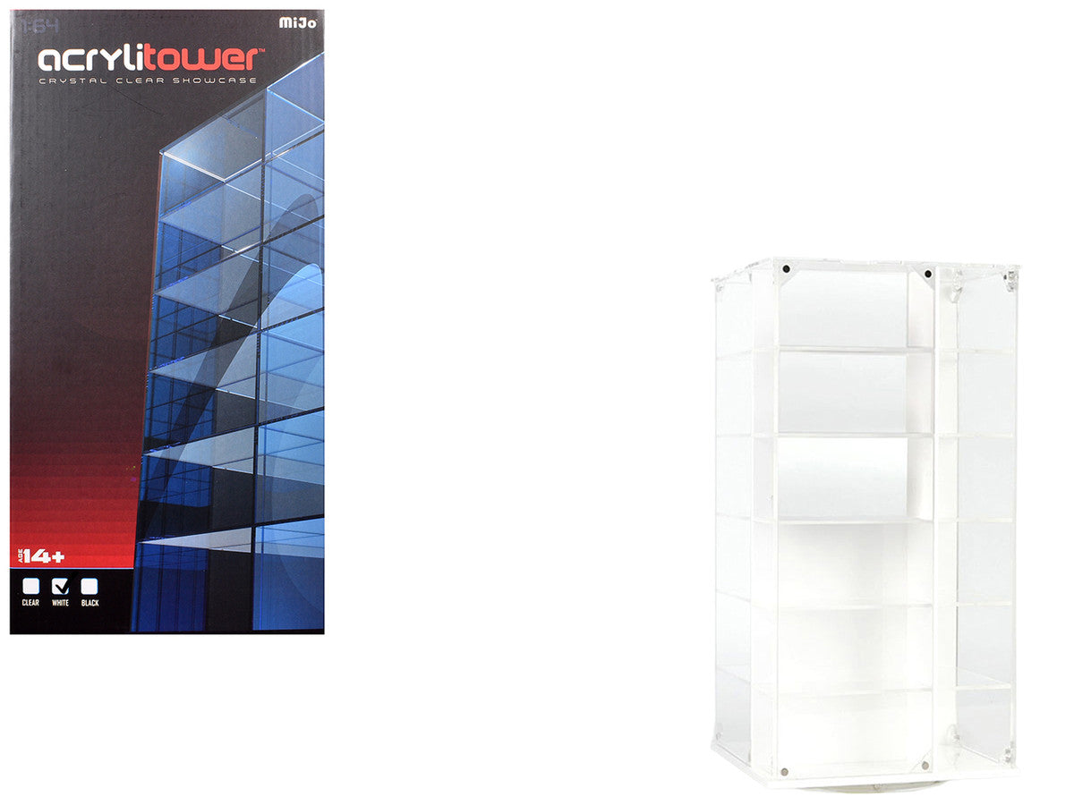 Acrylitower Showcase 24 Car Display Desktop Spinner with Cover White "Mijo Exclusives" for 1/64 Scale Models-3