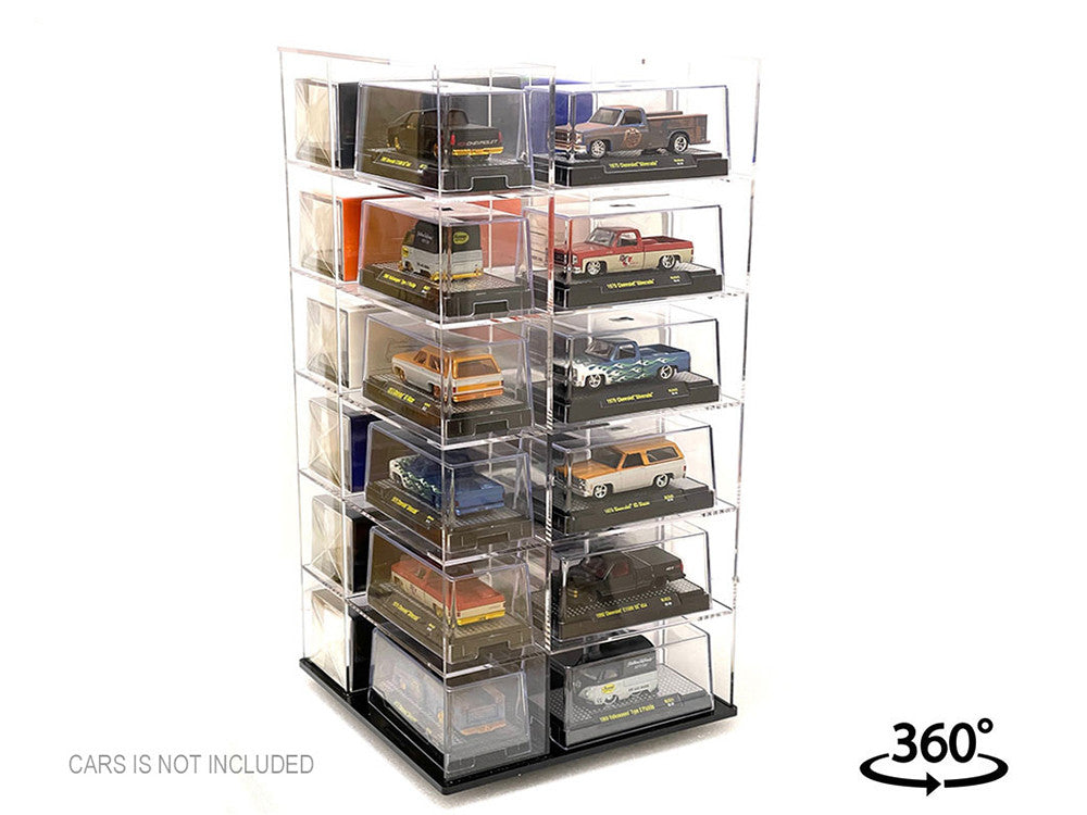Acrylitower Showcase Large 24 Car Display Desktop Spinner with Cover Clear "Mijo Exclusives" for 1/64 Scale Models-2
