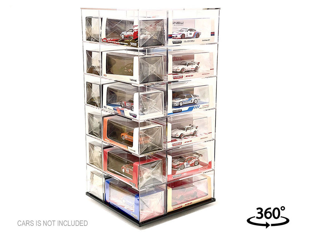 Acrylitower Showcase Large 24 Car Display Desktop Spinner with Cover Clear "Mijo Exclusives" for 1/64 Scale Models-0
