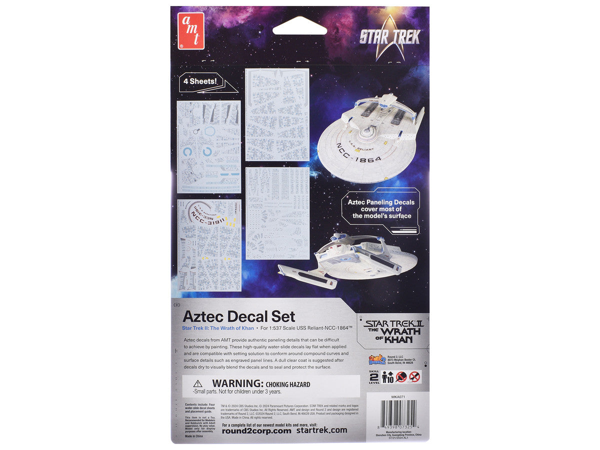 U.S.S. Reliant NCC-1864 Aztec Decal Set "Star Trek II: The Wrath of Khan" (1982) Movie 1/537 Scale Model by AMT-1