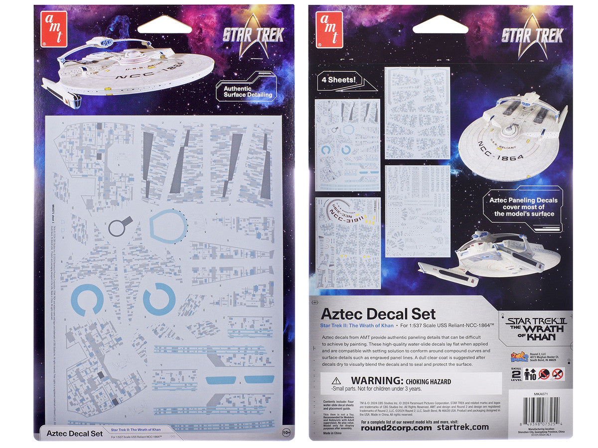 U.S.S. Reliant NCC-1864 Aztec Decal Set "Star Trek II: The Wrath of Khan" (1982) Movie 1/537 Scale Model by AMT-2