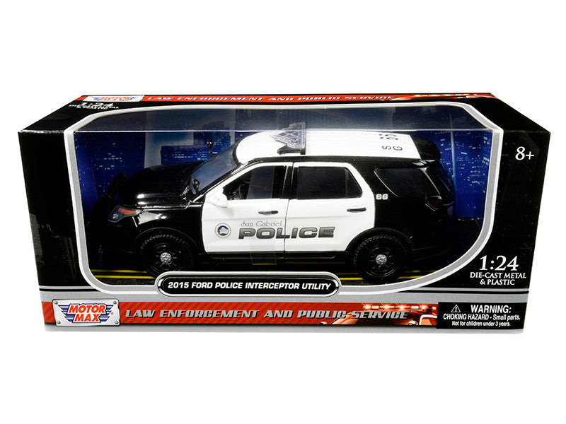 2015 Ford Police Interceptor Utility "San Gabriel Police" (California) Black and White 1/24 Diecast Model Car by Motormax-0