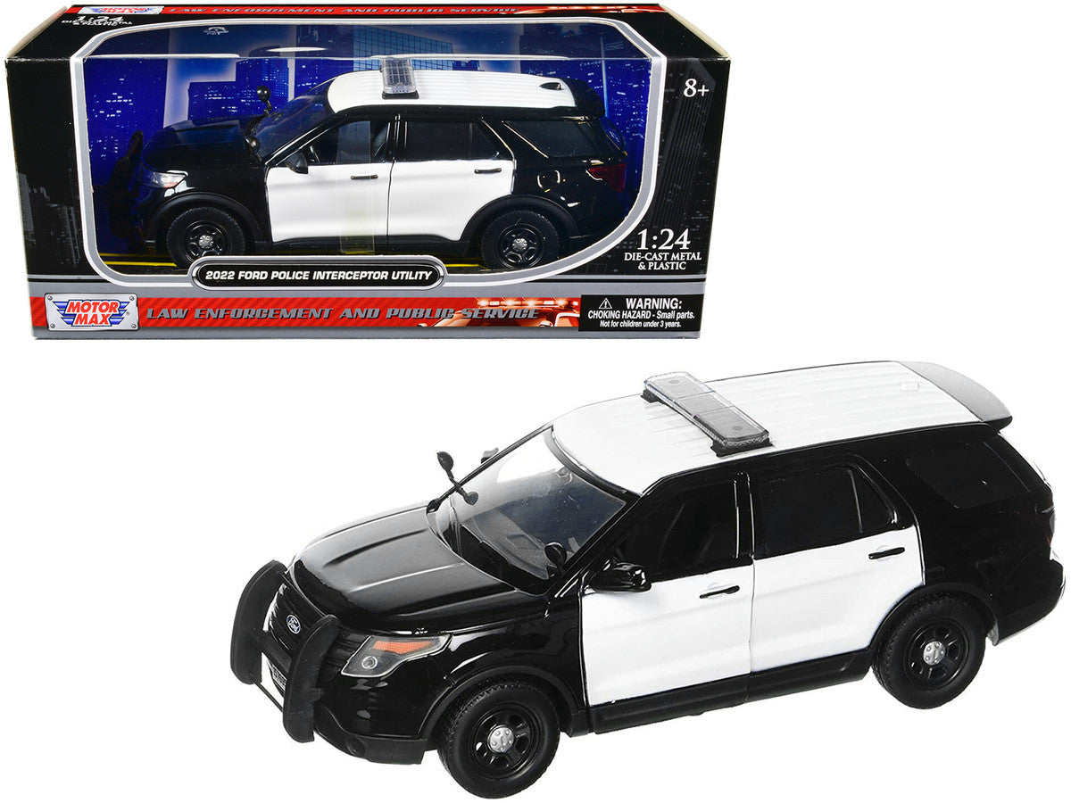 2022 Ford Police Interceptor Utility Unmarked Black and White 1/24 Diecast Model Car by Motormax-2