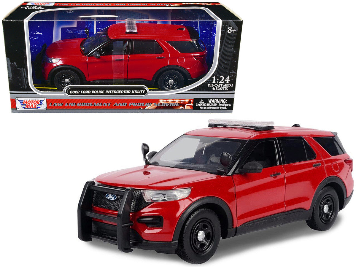 2022 Ford Police Interceptor Utility Unmarked Red 1/24 Diecast Model Car by Motormax-0