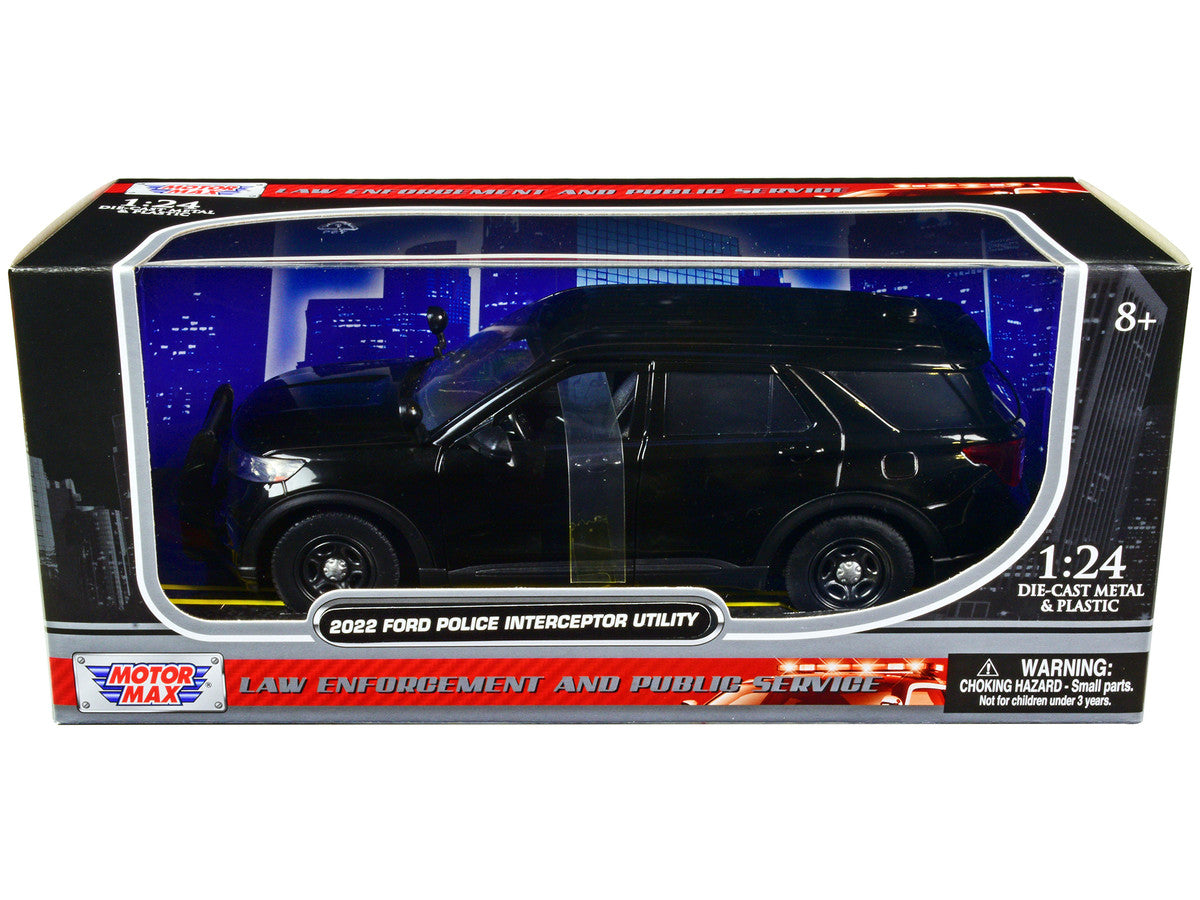 2022 Ford Police Interceptor Utility Unmarked Slick-Top Black 1/24 Diecast Model Car by Motormax-0