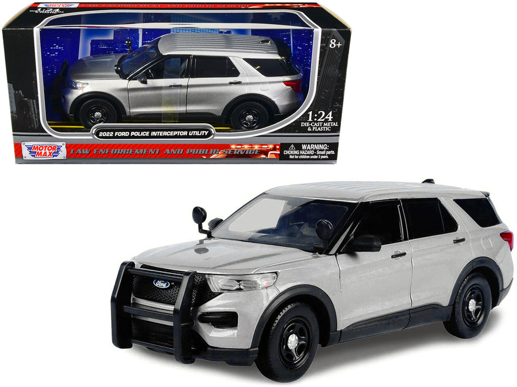 2022 Ford Police Interceptor Utility Unmarked Slick-Top Silver 1/24 Diecast Model Car by Motormax-2