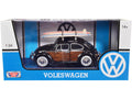 1966 Volkswagen Beetle Black with Wood Panels and Two Surfboards on Roof Rack 1/24 Diecast Model Car by Motormax-0