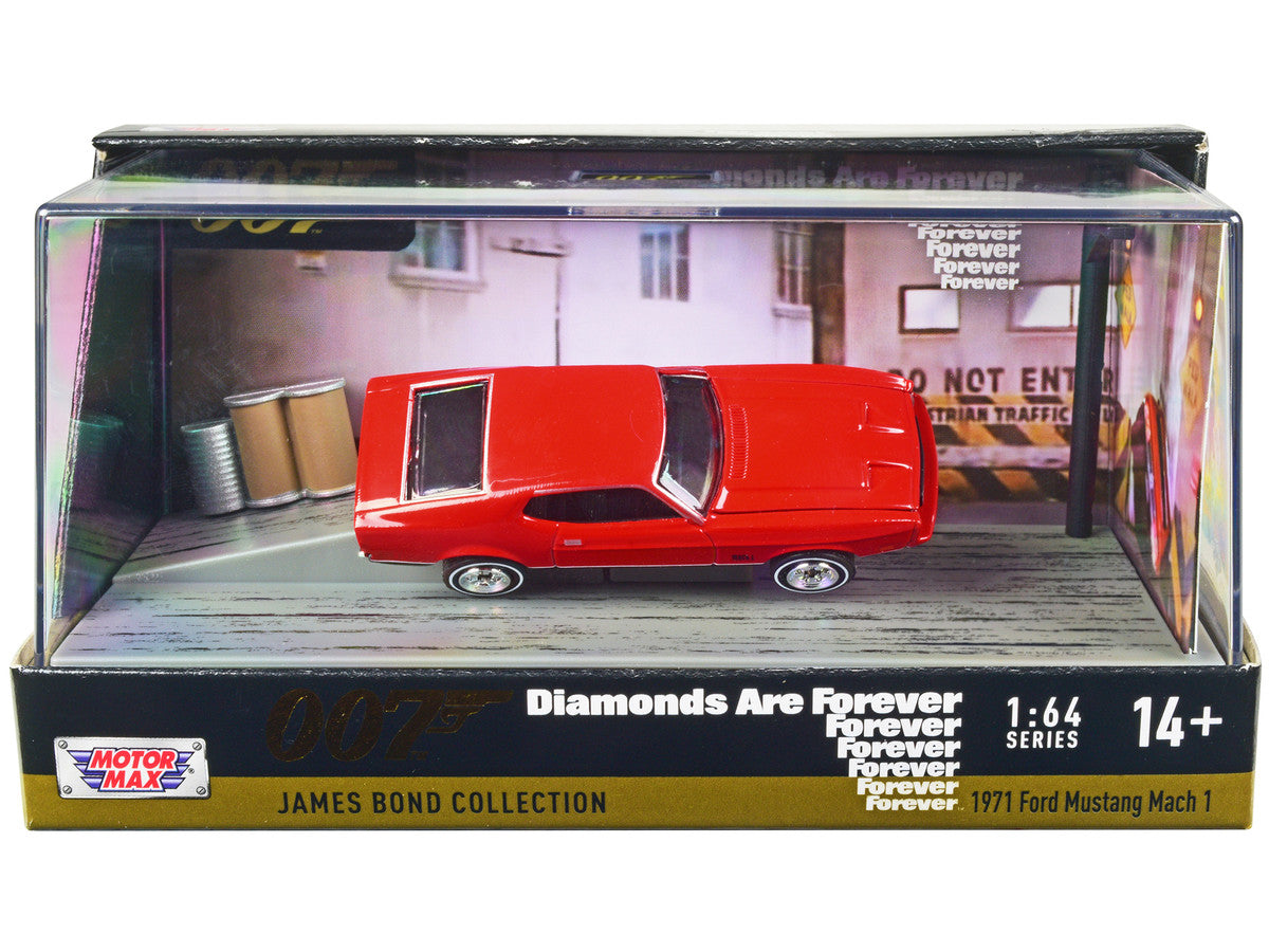 1971 Ford Mustang Mach 1 Red James Bond 007 "Diamonds are Forever" (1971) Movie with Display 1/64 Diecast Model Car by Motormax-0