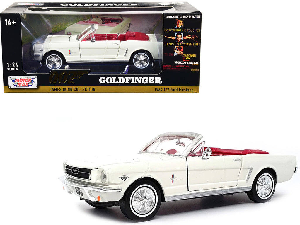 1964 1/2 Ford Mustang Convertible White with Red Interior James Bond 007 "Goldfinger" (1964) Movie "James Bond Collection" Series 1/24 Diecast Model Car by Motormax-0