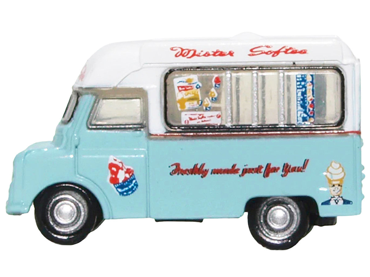 Bedford CA Ice Cream Van "Mister Softee" Light Blue with White Top 1/148 (N) Scale Diecast Model Car by Oxford Diecast-1
