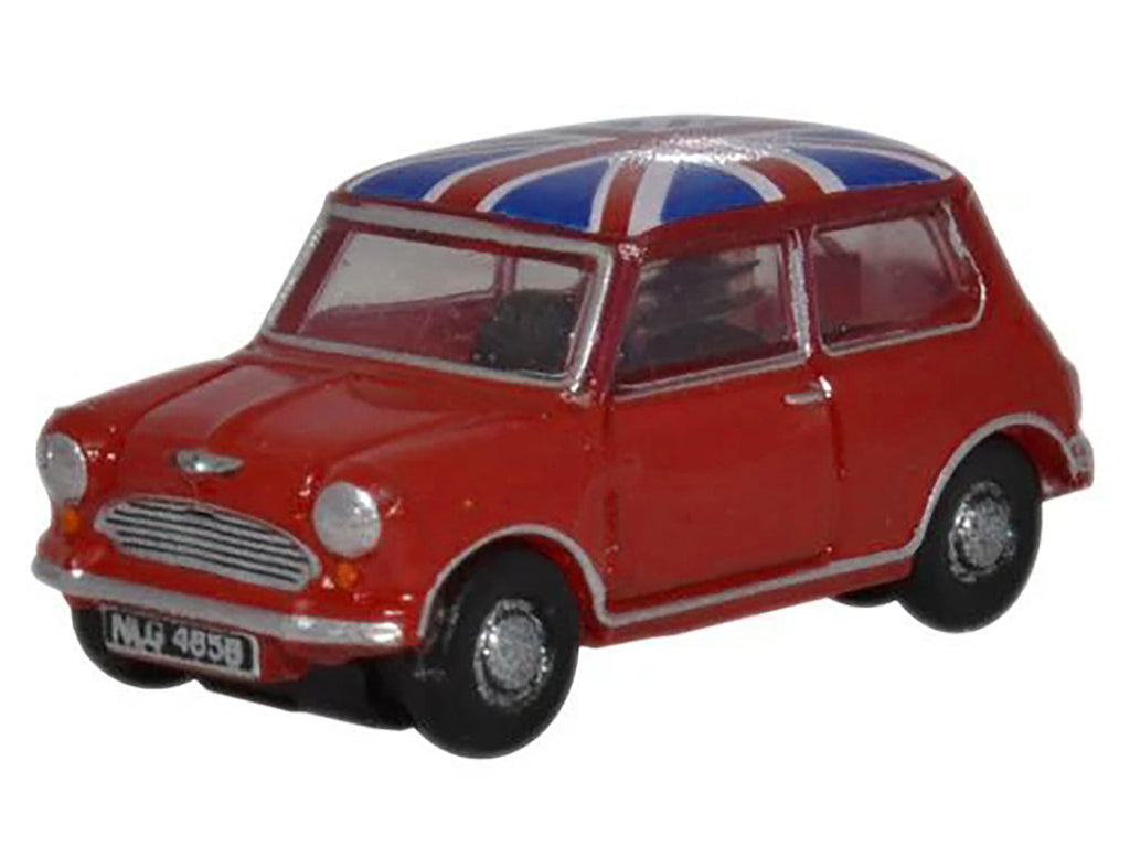 Austin Mini RHD (Right Hand Drive) Tartan Red with Union Jack Top 1/148 (N) Scale Diecast Model Car by Oxford Diecast-0