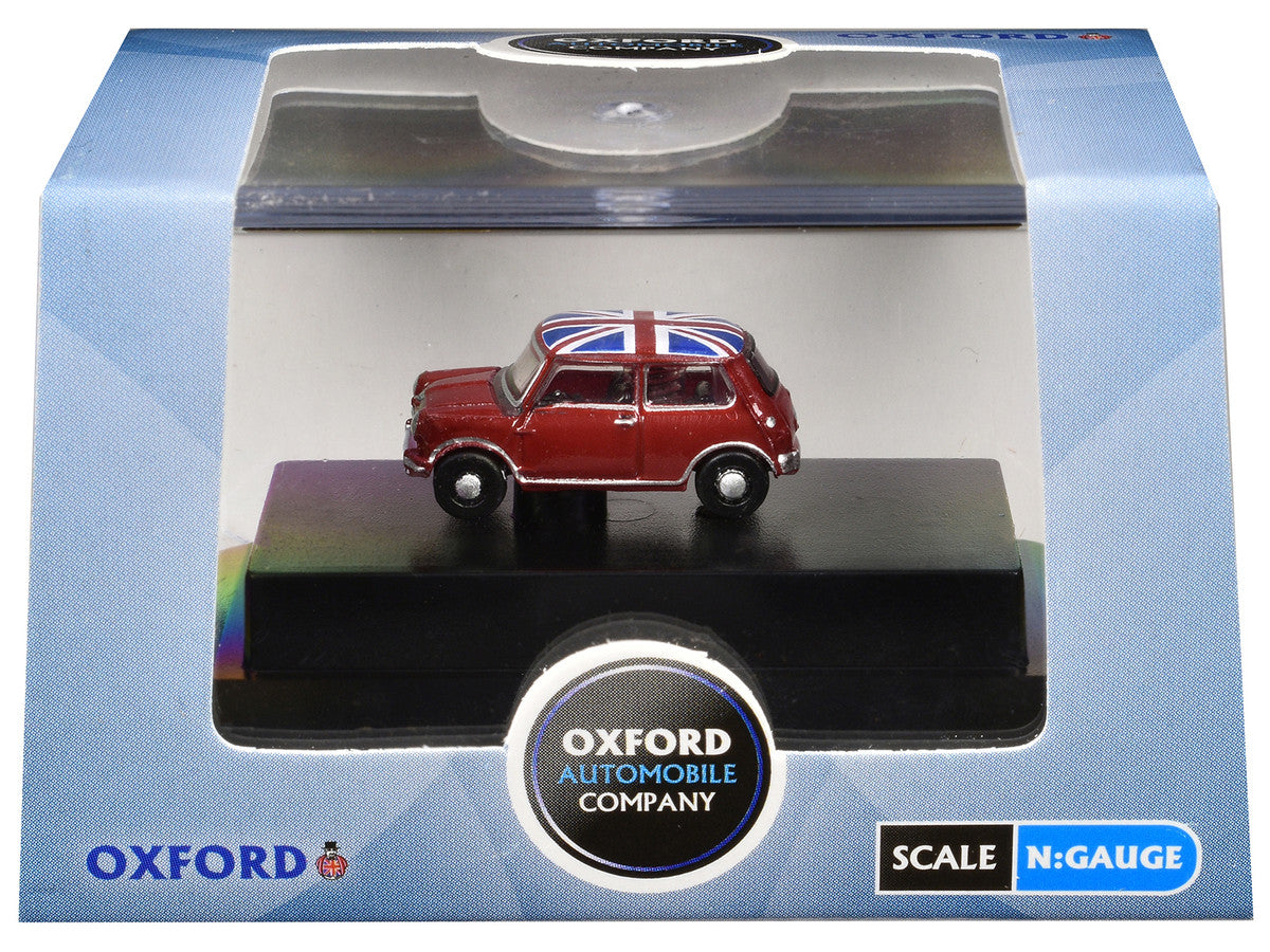 Austin Mini RHD (Right Hand Drive) Tartan Red with Union Jack Top 1/148 (N) Scale Diecast Model Car by Oxford Diecast-1