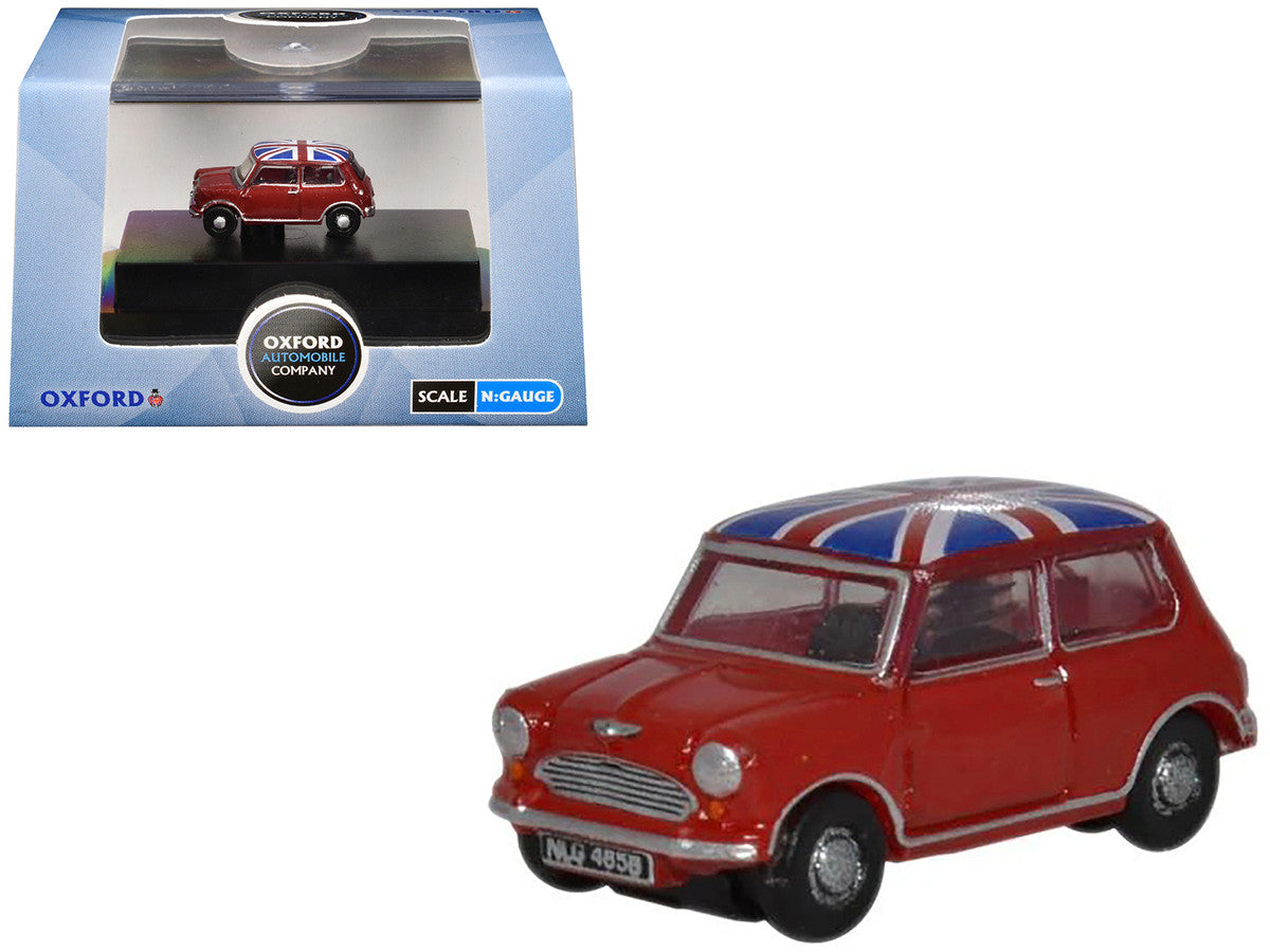 Austin Mini RHD (Right Hand Drive) Tartan Red with Union Jack Top 1/148 (N) Scale Diecast Model Car by Oxford Diecast-2