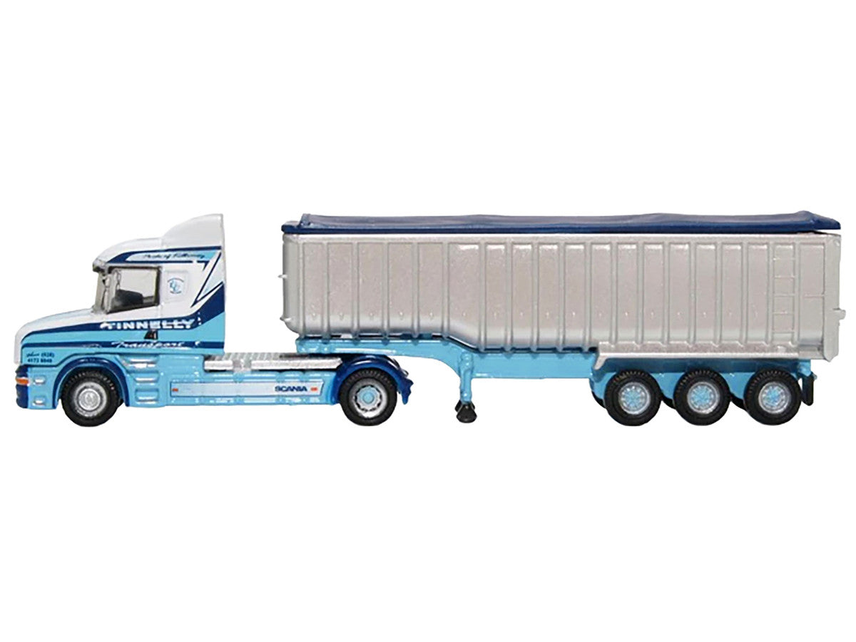 Scania T-Cab Truck RHD (Right Hand Drive) with Covered Dump Trailer "Tinnelly" White with Blue Graphics 1/148 (N) Scale Diecast Model Car by Oxford Diecast-0