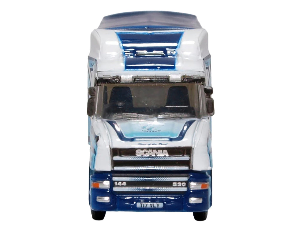 Scania T-Cab Truck RHD (Right Hand Drive) with Covered Dump Trailer "Tinnelly" White with Blue Graphics 1/148 (N) Scale Diecast Model Car by Oxford Diecast-1